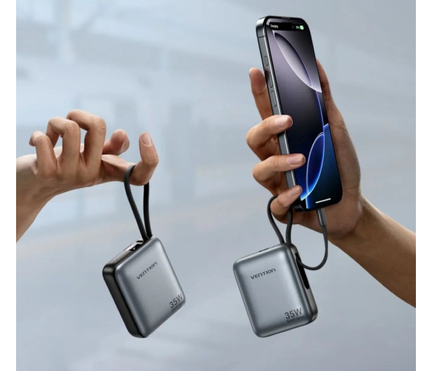 Vention Powerbank 10000mAh 35W PD z wbudowanym kablem USB-C szary - 1543386 - zdjęcie 3